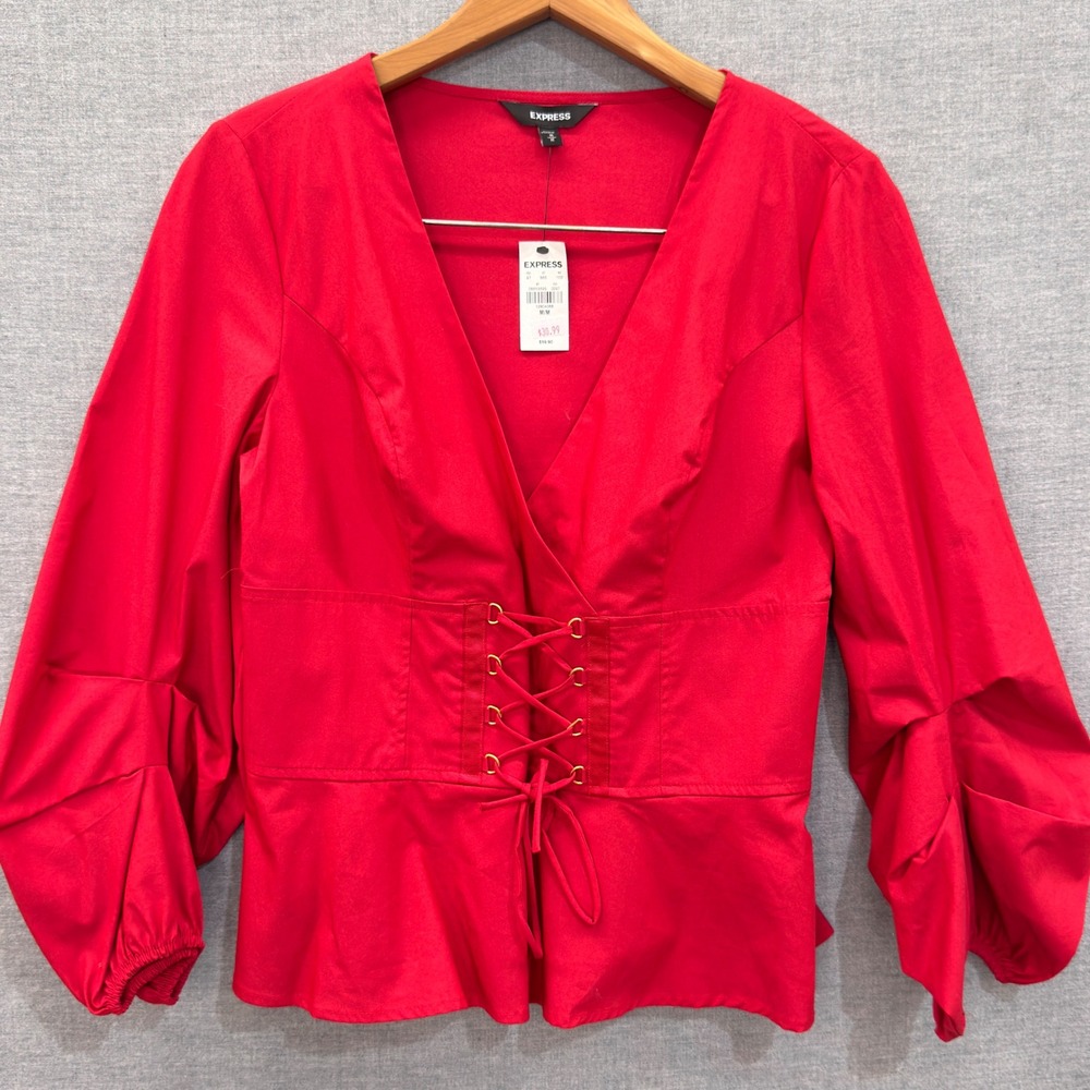 Express Red Corset Lace Up Peplum Blouse Vampire Gothic Halloween NWT Womens M